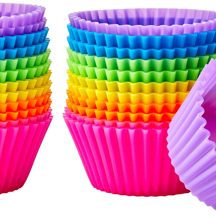 Basics Round Reusable Silicone Baking Cups, Muffin Liners, Pack of 24, Multicolor, 2.9"L x 2.9"W x 1.3"H