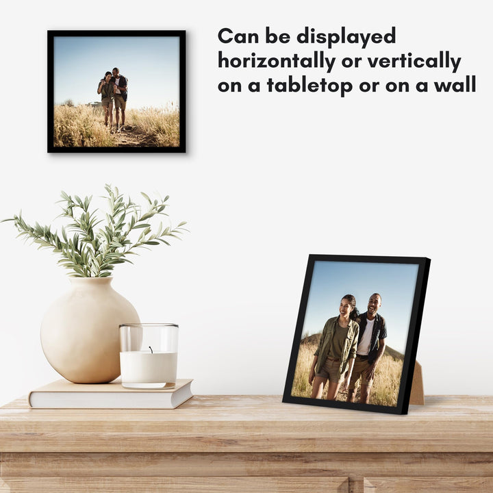 Americanflat 7x8 Picture Frame in Black - Thin Border Photo Frame with Shatter-Resistant Glass, Hanging Hardware, and Built-in Easel for Horizontal or Vertical Display Formats for Wall or Tabletop