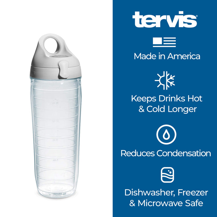 Tervis Clear & Colorful Lidded Made in USA Double Walled Insulated Tumbler Travel Cup Keeps Drinks Cold & Hot, 24oz Water Bottle, Blue Lid