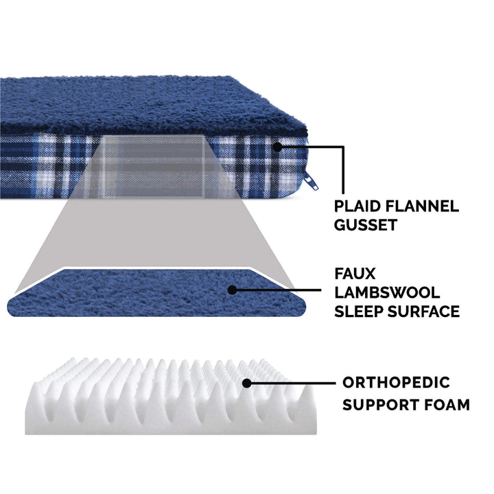 Furhaven Orthopedic Dog Bed for Small Dogs w/ Removable Washable Cover, For Dogs Up to 20 lbs - Sherpa & Plaid Flannel Deluxe Mattress - Midnight Blue, Small