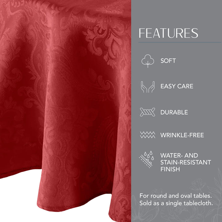 Elrene Home Fashions Caiden Elegance Damask Fabric Tablecloth, 60" x 84" Oval, Red Tablecloth (1)