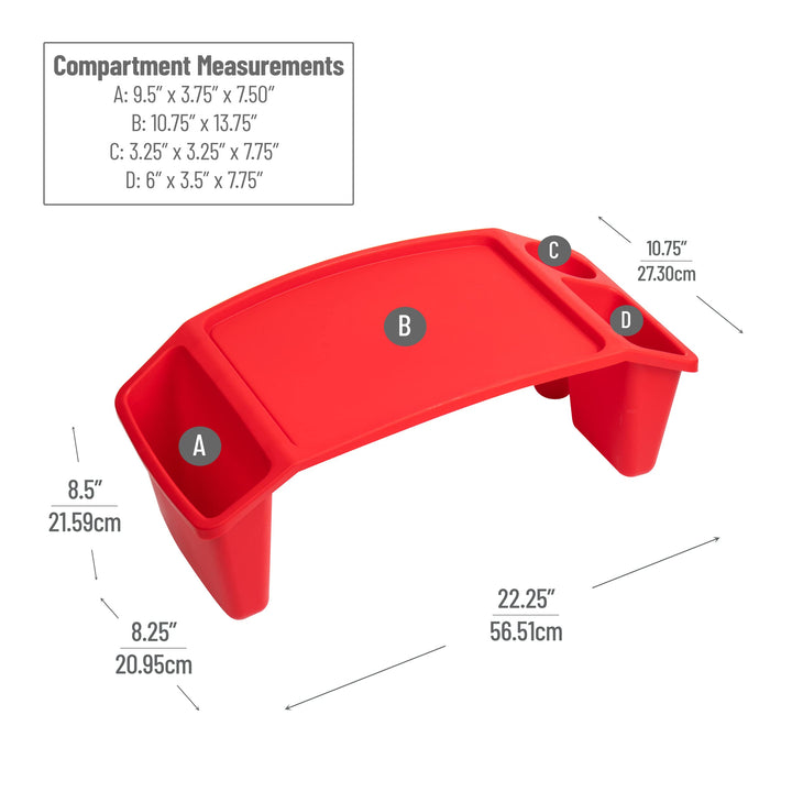 Mind Reader Kids Lap Desk, Activity Tray, Drawing, Stackable, Classroom, Portable, Plastic, 22.25" L x 10.75" W x 8.5" H, Red 1-Pack