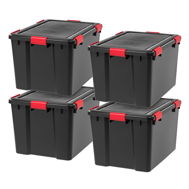 IRIS USA 54 Quart Stackable Plastic Storage Bins with Lids and Latching Buckles, 6 Pack - Pearl, Containers with Lids and Latches, Durable Nestable Closet, Garage, Totes, Tubs Boxes Organizing Latching Lid 54 Qt. - 6 Pack