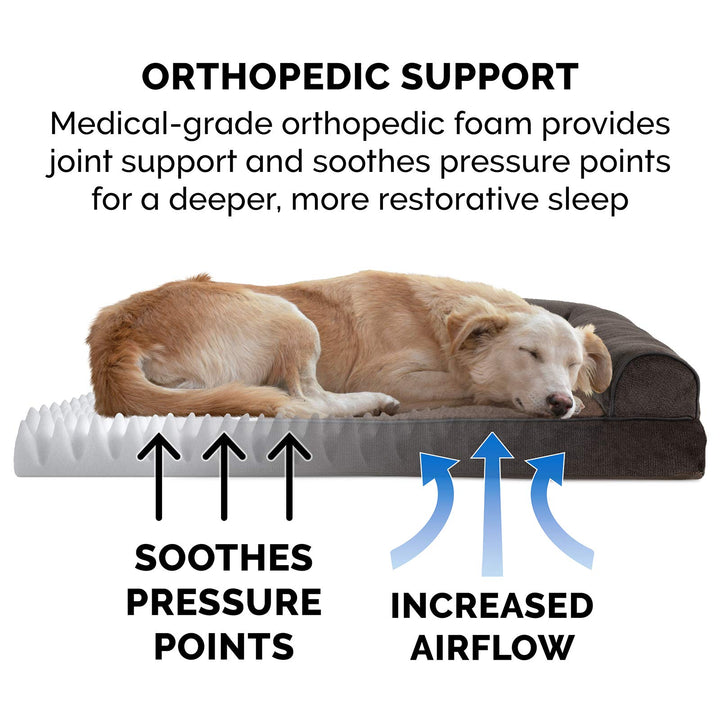 Furhaven Orthopedic Dog Bed for Medium/Small Dogs w/ Removable Bolsters & Washable Cover, For Dogs Up to 35 lbs - Sherpa & Chenille Sofa - Coffee, Medium Orthopedic Foam 30.0"L x 20.0"W x 6.3"Th (Sherpa & Chenille) Coffee