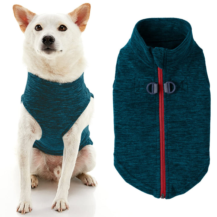 Gooby Zip Up Fleece Dog Sweater - Turquoise Wash, Large - Warm Pullover Fleece Step-in Dog Jacket with Dual D Ring Leash - Winter Small Dog Sweater - Dog Clothes for Small Dogs Boy and Medium Dogs Large chest (~20")