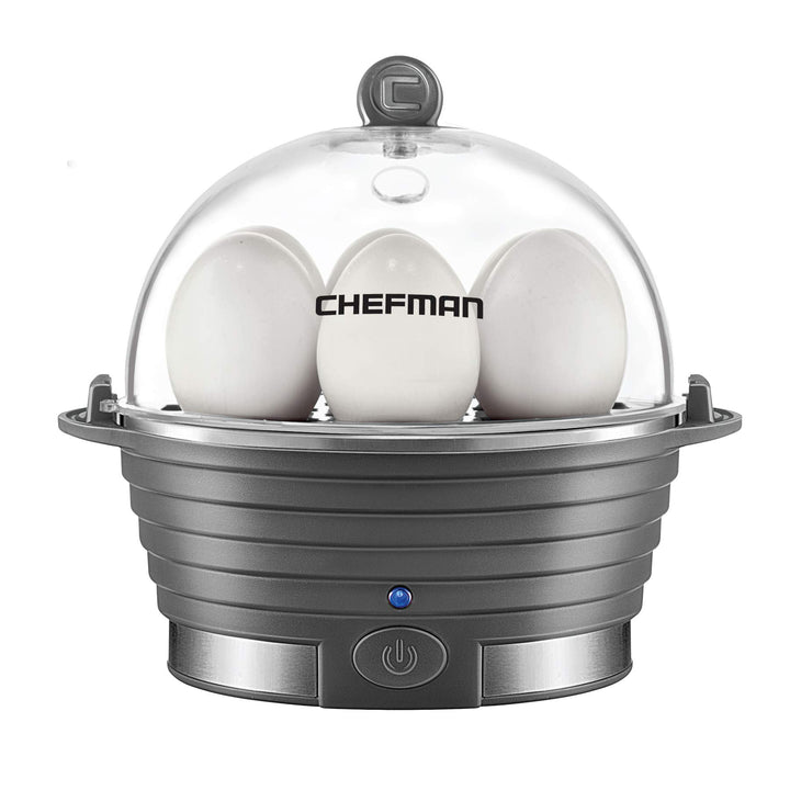 Chefman Electric Egg Cooker Boiler, Rapid Egg-Maker & Poacher, Food & Vegetable Steamer, Quickly Makes 6 Eggs, Hard, Medium or Soft Boiled, Poaching/Omelet Tray Included, Ready Signal, BPA-Free, Grey Gray