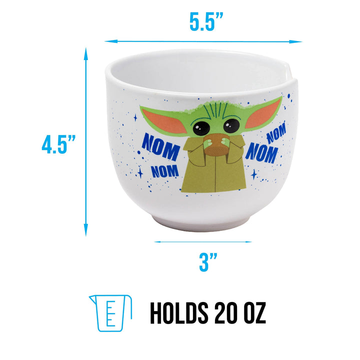 Silver Buffalo Star Wars Mandalorian Baby Yoda Grogu Nom Nom Ceramic Ramen Noodle Rice Bowl with Chopsticks, Microwave Safe, 20 Ounces Stars