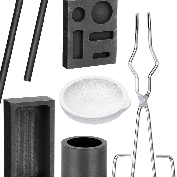 7 Pieces Graphite Torch Melting Casting Kit Including 2 Graphite Mold,2 Graphite Crucibles,2 Graphite Rods,1 Tong for Melt.