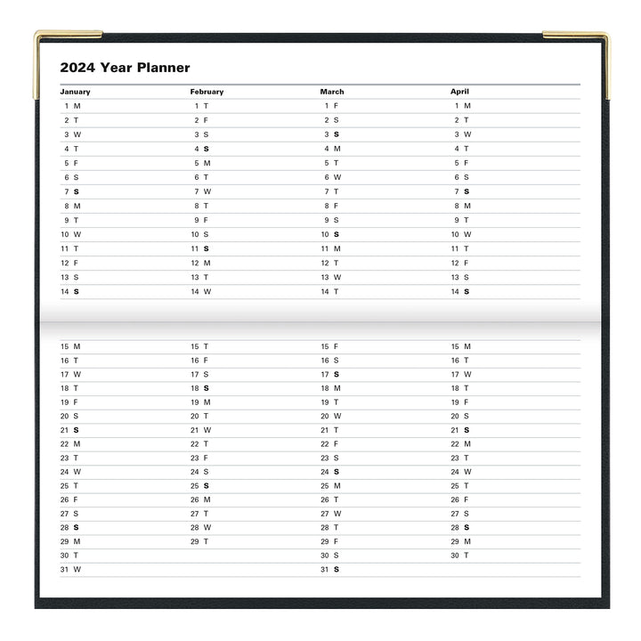 Letts of London Classic Monthly Planner, 13 Months, January 2024 to January 2025, Month-to-View, Horizontal, Gold Corners, Slim Size, 6.625" x 3.25", Black (C12SBK-24)