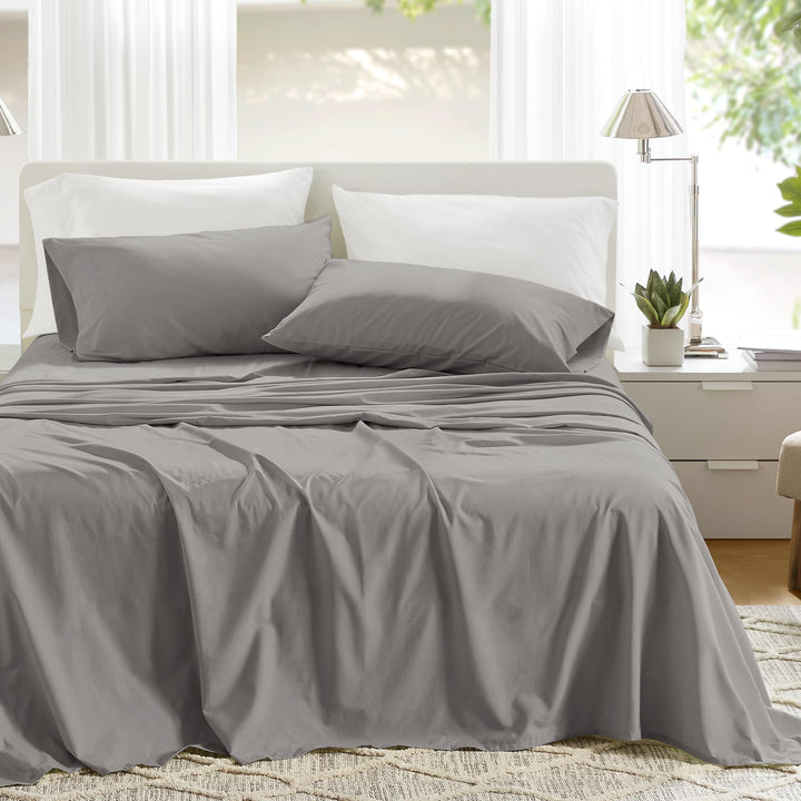 Comfort Spaces 100% Cotton Sheet Set Breathable, Lightweight, Soft with 14" Elastic Pocket Fits up to 16" Mattress, All Season Cozy Bedding, Matching Pillow Case, Queen Good Vibes 4 Piece