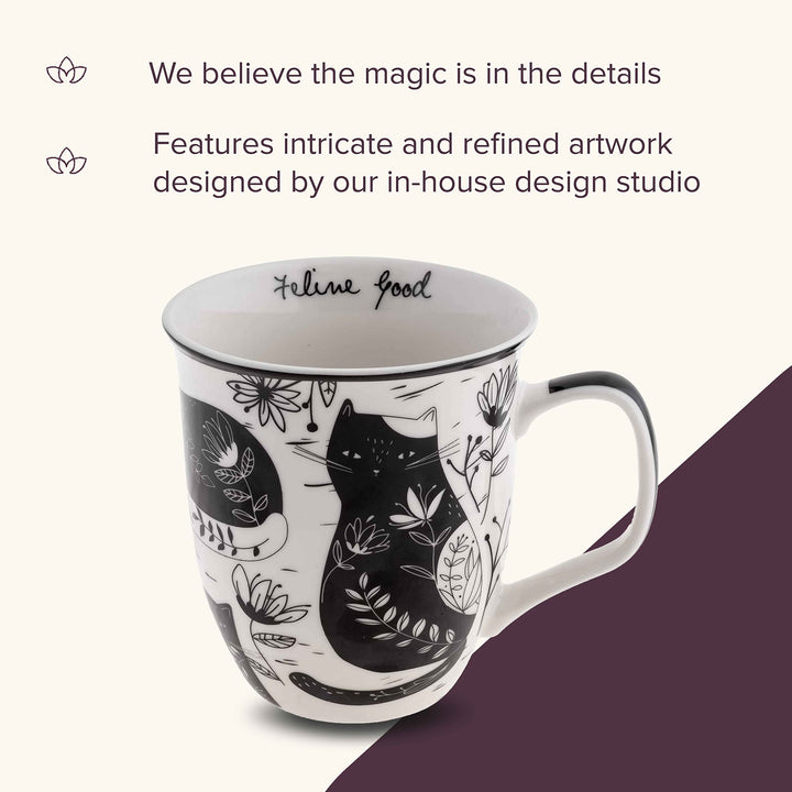 Karma Gifts 16 oz Black and White Boho Mug Cat - Cute Coffee and Tea Mug - Ceramic Coffee Mugs for Women and Men 16 Ounces