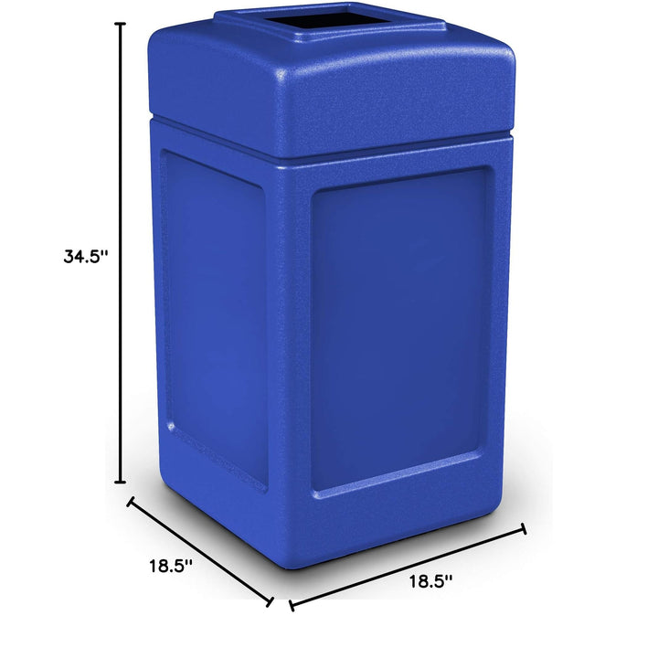 Commercial Zone Products 732104 Square Waste Container,Blue,42 Gallon & 732101 Open-Top Indoor/Outdoor Square 42 Gallon Large Waste Trash Container Bin, Black Waste bin,Blue + Trash Bin, Black