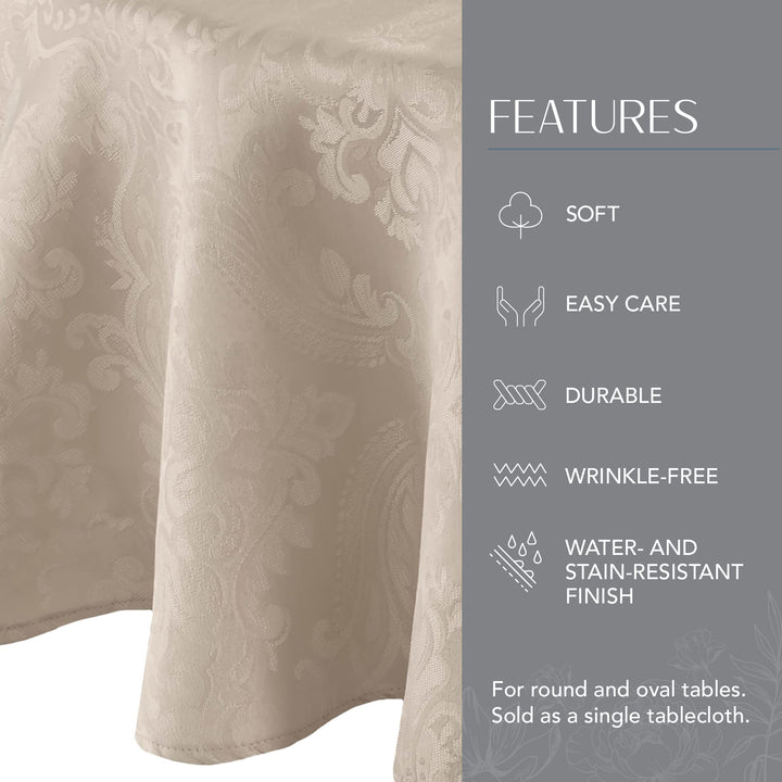 Elrene Home Fashions Caiden Elegance Damask Fabric Tablecloth, 90" Round, Taupe Tablecloth (1)