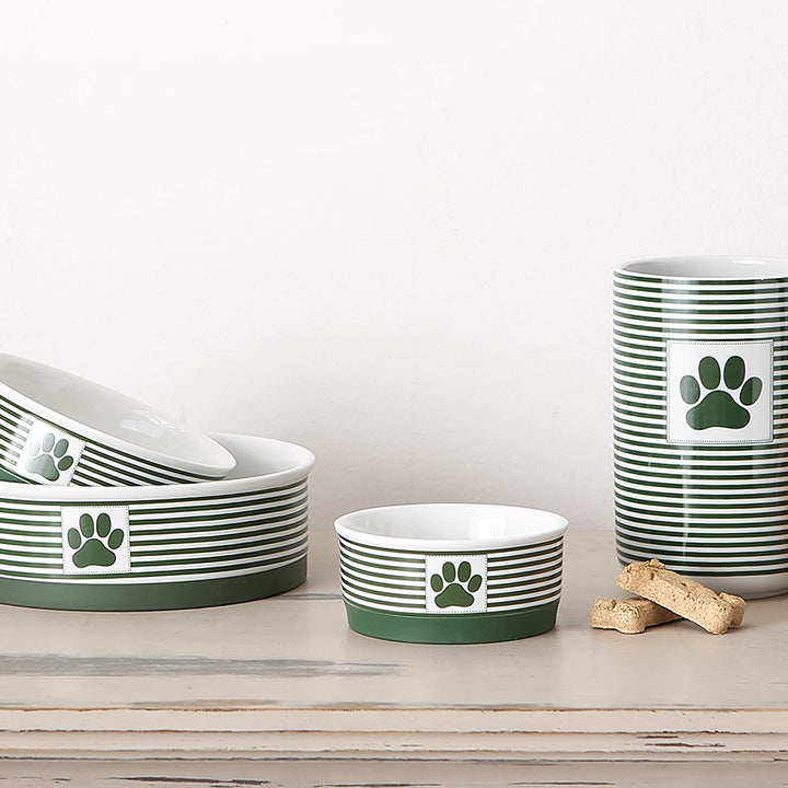 Bone Dry Paw & Patch Ceramic Pet Collection, Small Set, 4.25x2, Hunter Green, 2 Piece,5742 Small Bowl Set, 4.25x2"