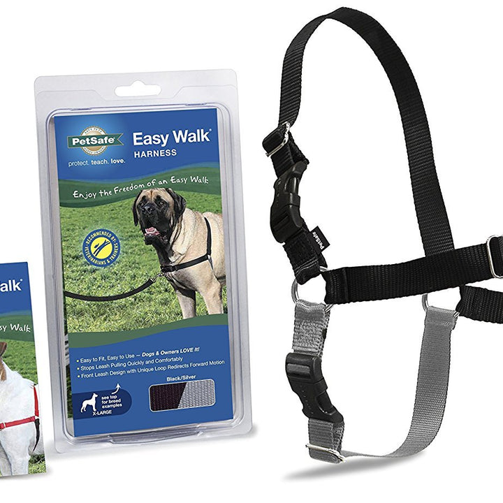 PetSafe Easy Walk No-Pull Dog Harness - The Ultimate Harness to Help Stop Pulling - Take Control & Teach Better Leash Manners - Helps Prevent Pets Pulling on Walks - X-Large, Black/Silver