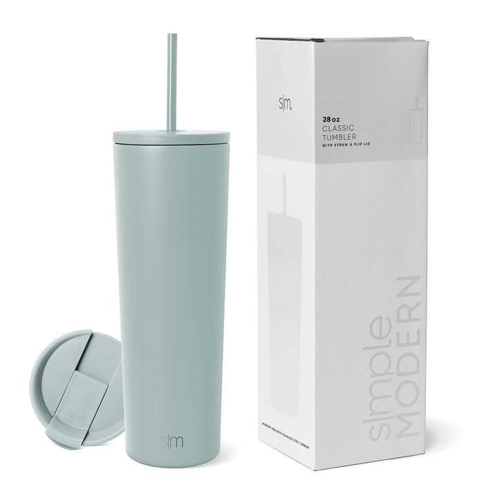 Simple Modern Insulated Tumbler with Lid and Straw | Iced Coffee Cup Reusable Stainless Steel Water Bottle Travel Mug | Gifts for Women Men Her Him | Classic Collection | 28oz | Sea Glass Sage -Sea Glass Sage