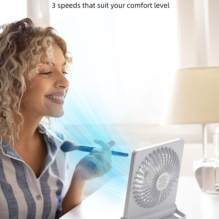 Koonie USB Fan, Strong Wind Ultra Quiet Small Desk Fan 220° Tilt Folding 3 Speeds Adjustable USB-C Corded Powered Personal Fan for Home Office Desktop White White without Battery 5.7in