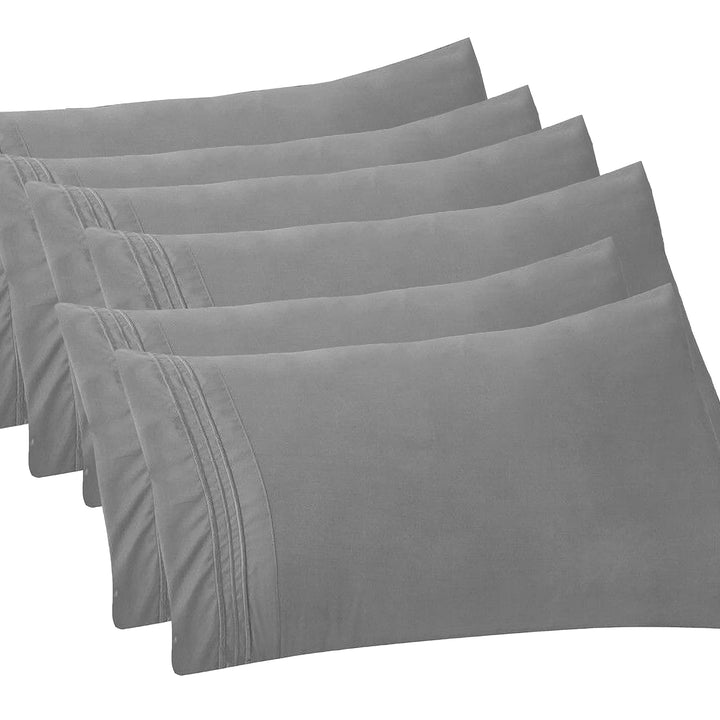 Elegant Comfort 6-PACK Solid Pillowcases 1500 Thread Count Egyptian Quality - Easy Care, Smooth Weave, Wrinkle and Stain Resistant, Easy Slip-On, 6-Piece Set, Standard/Queen Pillowcase, Gray