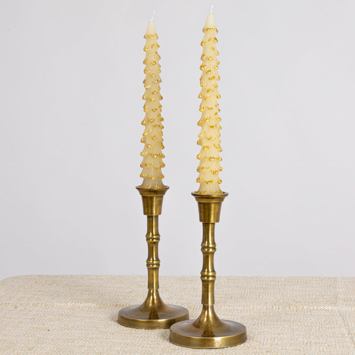 Creative Co-Op Unscented Textured Tree Shaped Taper Candles with Gold Tips in Box, Blue, Set of 2 Gold/Blue 5"