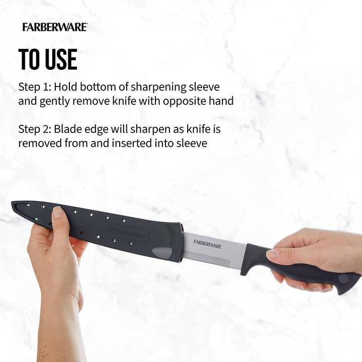 Farberware Edgekeeper 8-Inch Slicing Knife with Self-Sharpening Blade Cover, High Carbon-Stainless Steel Kitchen Knife with Ergonomic Handle, Razor-Sharp Knife, Black Black/Gray