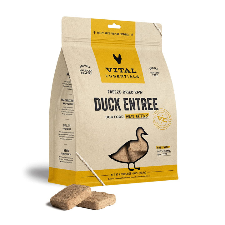 Vital Essentials Freeze Dried Raw Dog Food, Duck Mini Patties Entree, 14 oz