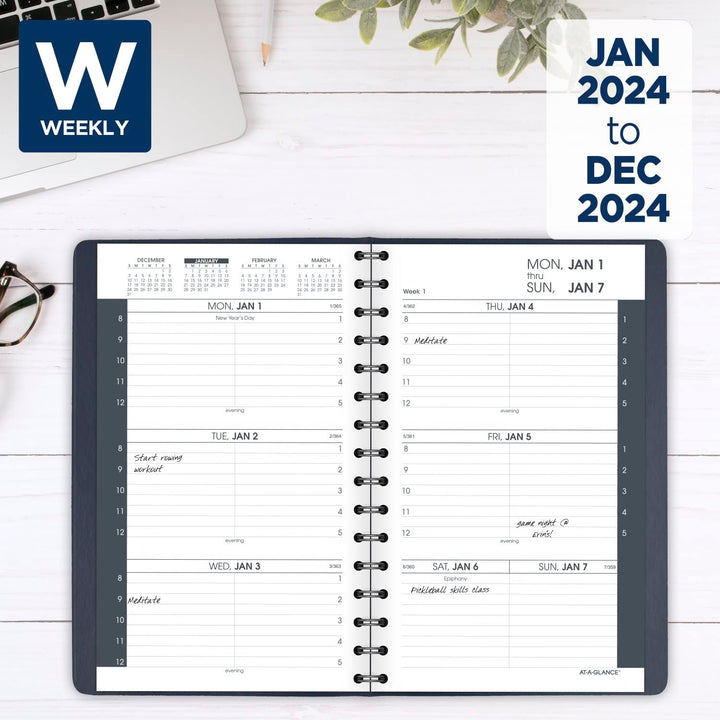 AT-A-GLANCE 2024 Weekly Appointment Book Planner, 5" x 8", Small, 12 Months, Black (700750524) 2024 Old Edition