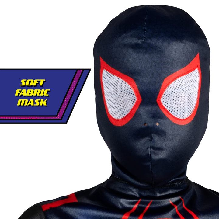 Marvel Miles Morales Official Youth Halloween Costume - Printed Jumpsuit with Fabric Mask Large