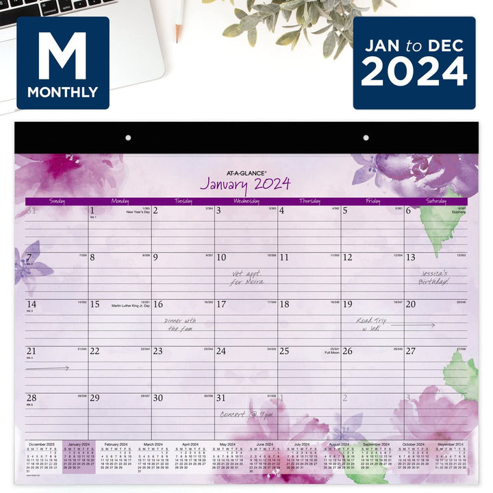 AT-A-GLANCE 2024 Desk Calendar, Monthly Desk Pad, 21-3/4" x 17", Standard, Beautiful Day (SK38-704-24) 2024 New Edition