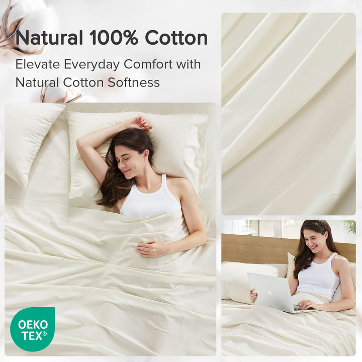 Comfort Spaces 100% Cotton Sheet Set Breathable, Lightweight, Soft with 14" Elastic Pocket Fits up to 16" Mattress, All Season Cozy Bedding, Matching Pillow Case, Queen Good Vibes 4 Piece