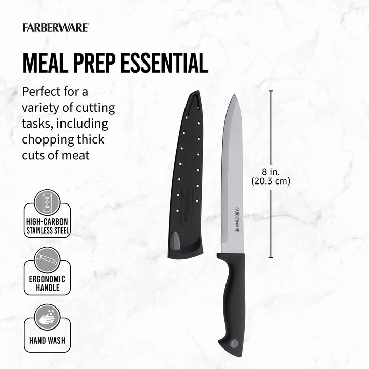 Farberware Edgekeeper 8-Inch Slicing Knife with Self-Sharpening Blade Cover, High Carbon-Stainless Steel Kitchen Knife with Ergonomic Handle, Razor-Sharp Knife, Black Black/Gray