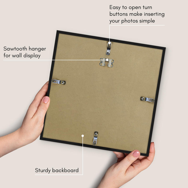 Americanflat 12x12 Picture Frame in Black - Thin Border Photo Frame with Polished Plexiglass - Wall Picture Frame with Hanging Hardware Included for Horizontal or Vertical Display Format