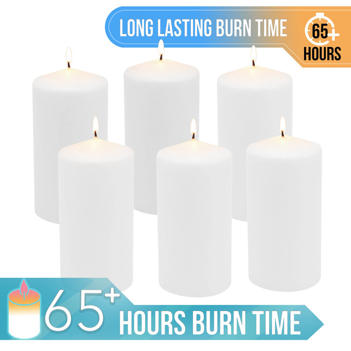 Stonebriar 3 Pack Tall 3 x 6 Inch 65 Hour Long Burning Unscented White Wax Pillar Candles 3x6 3.0