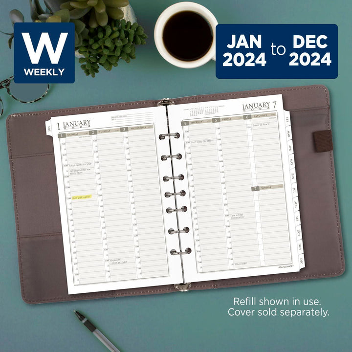 AT-A-GLANCE 2024 Weekly & Monthly Planner Refill, 5-1/2" x 8-1/2", Desk Size, Column Style, Loose-Leaf (481-485-24) Size 4 Column Style 2024 Old Edition