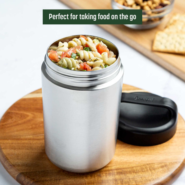 Goodful Vacuum Sealed Insulated Food Jar with Handle Lid, Stainless Steel Thermos, Lunch Container, 16 Oz, Stainless Steel