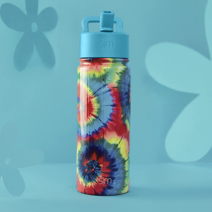 Simple Modern Kids Water Bottle with Straw Lid | Insulated Stainless Steel Reusable Tumbler for School, Girls | Summit Collection | 18oz, Tie-Dye -Tie-Dye