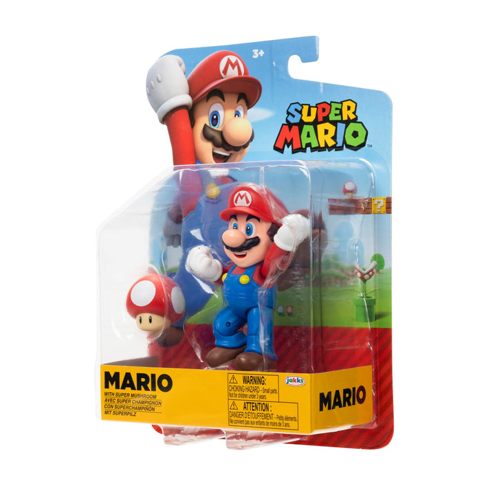 Nintendo Super Mario 4-Inch Mario Poseable Figure with Power up Mushroom Accessory. Ages 3+ (Officially licensed)