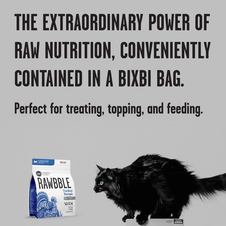 BIXBI Rawbble Freeze Dried Cat Food, Turkey Recipe, 10 oz - 94% Meat and Organs, No Fillers - Pantry-Friendly Raw Cat Food for Meal, Treat or Food Topper - USA Made in Small Batches