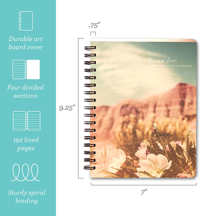 Compendium Spiral Notebook - You are here. Now, everything is possible. — A Designer Spiral Notebook with 192 Lined Pages, College Ruled, 7.5”W x 9.25”H …Everything is Possible.