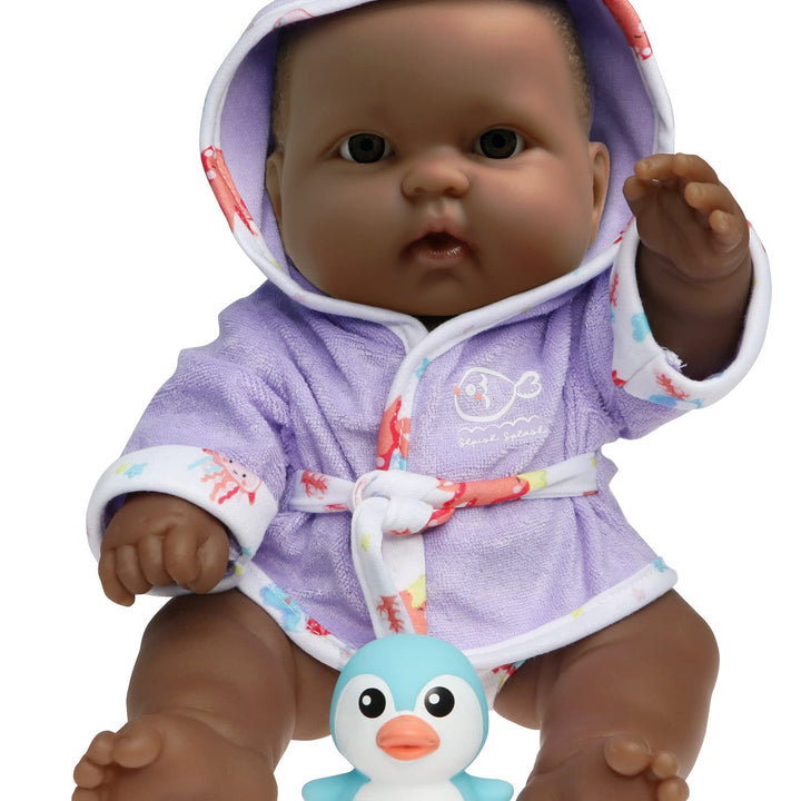 JC Toys Bath Time Gift Set Featuring Adorable African American Lots to Love Babies 14" All Vinyl Washable Dolls Dressed in Hooded Bathrobe and Diaper, Includes Pacifier and Bath Friend Purple African American