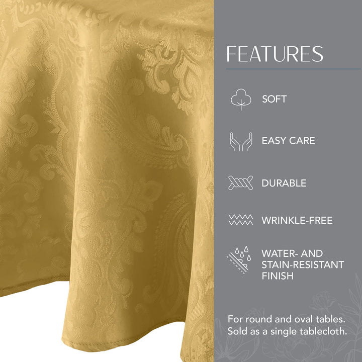 Elrene Home Fashions Caiden Elegance Damask Fabric Tablecloth, 90" Round, Gold Tablecloth (1)