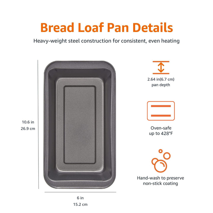 Basics Rectangular Baking Bread Loaf Pan, 9.5 x 5 Inch, Set of 2, Gray