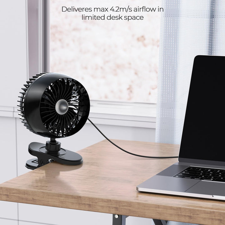 Koonie USB Clip on Fan, Strong Wind Ultra Quiet Small Desk Fan with Strong Clamp, more than 360° Adjustable and 3 Speeds, USB-C Corded Powered Mini Personal Fan for Office Desktop Bedroom 4.8in