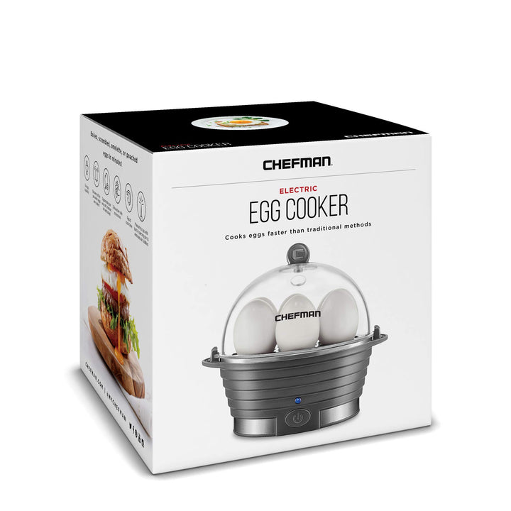 Chefman Electric Egg Cooker Boiler, Rapid Egg-Maker & Poacher, Food & Vegetable Steamer, Quickly Makes 6 Eggs, Hard, Medium or Soft Boiled, Poaching/Omelet Tray Included, Ready Signal, BPA-Free, Grey Gray