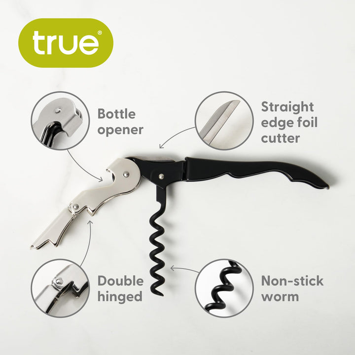 True Brands TrueTap Double Hinged Waiters Corkscrew, Top-notch Stainless Steel Opener with Foil Cutter Built to Last Wine Key Gold, Set of 1