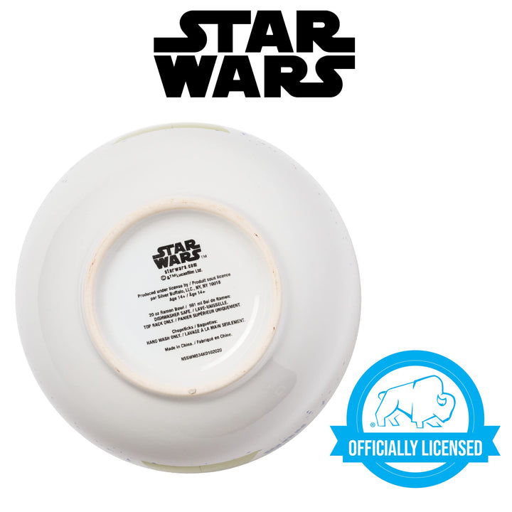 Silver Buffalo Star Wars Mandalorian Baby Yoda Grogu Nom Nom Ceramic Ramen Noodle Rice Bowl with Chopsticks, Microwave Safe, 20 Ounces Stars