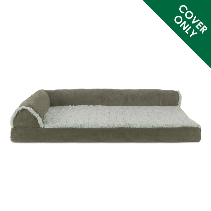 Furhaven Replacement Dog Bed Cover Two-Tone Faux Fur & Suede L Shaped Chaise, Machine Washable - Dark Sage, Jumbo (X-Large) Cover Only 40.0"L x 32.0"W x 0.3"Th (Two-Tone Faux Fur & Suede) Dark Sage