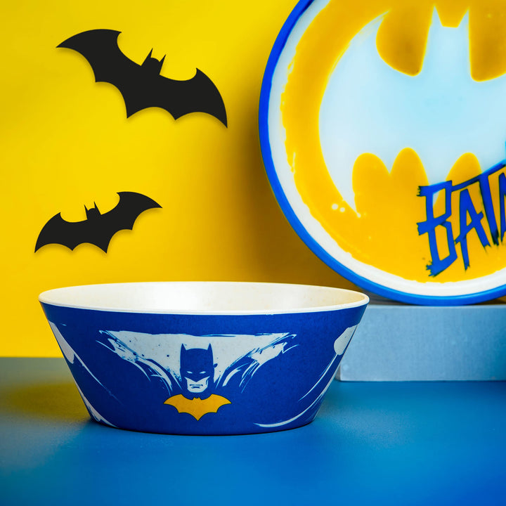 Zak Designs DC Comics Batman Kids Dinnerware Set 3 Pieces, Durable and Sustainable Melamine Bamboo Plate, Bowl, and Tumbler are Perfect For Dinner Time With Family (Batman, Robin, Batgirl) 8" Plate, 6" Bowl, 10oz Tumbler