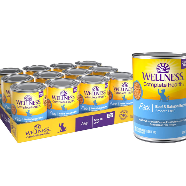 Wellness Complete Health Grain-Free Wet Canned Cat Food, Natural Ingredients, Made with Real Meat, All Breeds, Smooth Pate (Turkey & Salmon, 12.5-Ounce Can, Pack of 12) Turkey 12.5 Ounce (Pack of 12)