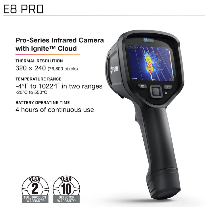 FLIR E8 Pro - Commercial Thermal Imaging Camera with Wifi. High Resolution Infrared Cameara with FLIR Ignite Cloud E8 Pro WiFi