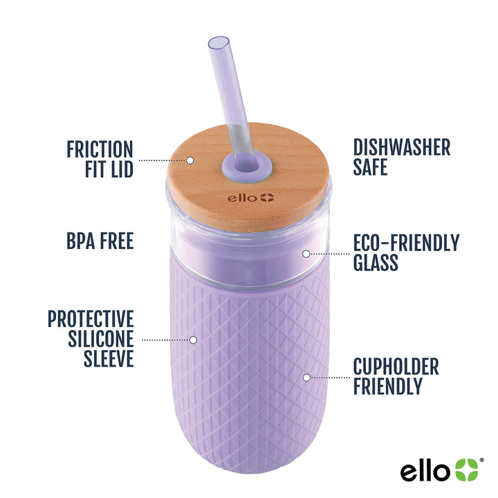 Ello Devon Glass Tumbler with Silicone Sleeve Lilac